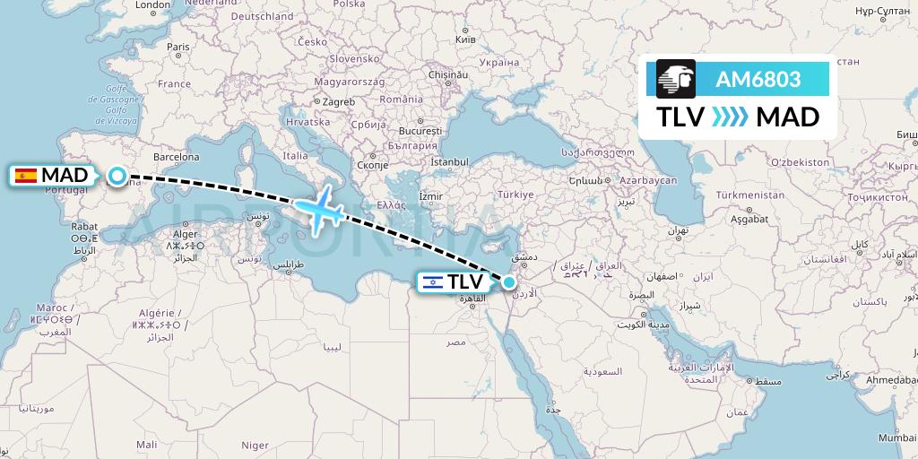 AM6803 Aeromexico Flight Map: Tel Aviv to Madrid