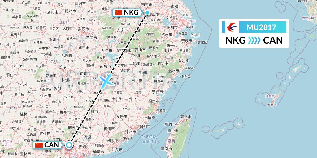 MU2817 China Eastern Airlines Flight Map: Nanjing to Guangzhou