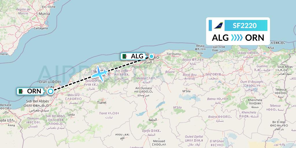 SF2220 Tassili Airlines Flight Map: Algiers to Oran