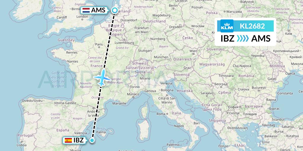 KL2682 KLM Flight Map: Ibiza to Amsterdam