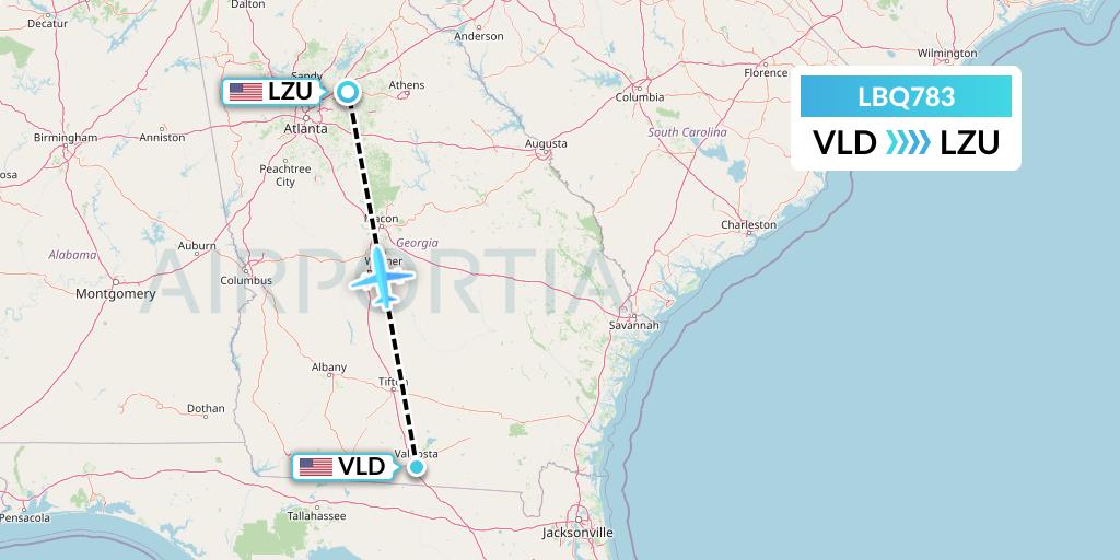 LBQ783 Quest Diagnostics Flight Map: Valdosta to Lawrenceville
