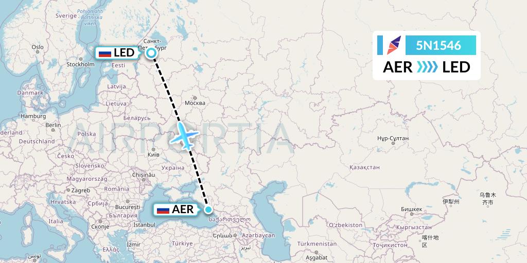 5N1546 Nordavia Flight Map: Sochi to St. Petersburg