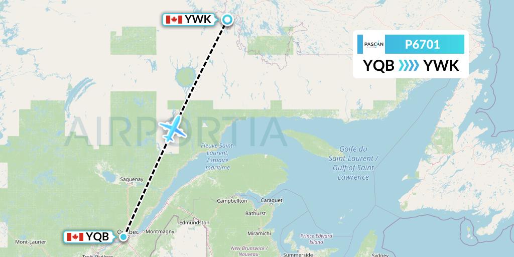 P6701 Pascan Aviation Flight Map: Quebec to Wabush