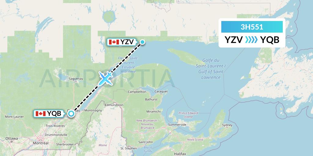 3H551 Air Inuit Flight Map: Sept-Iles to Quebec