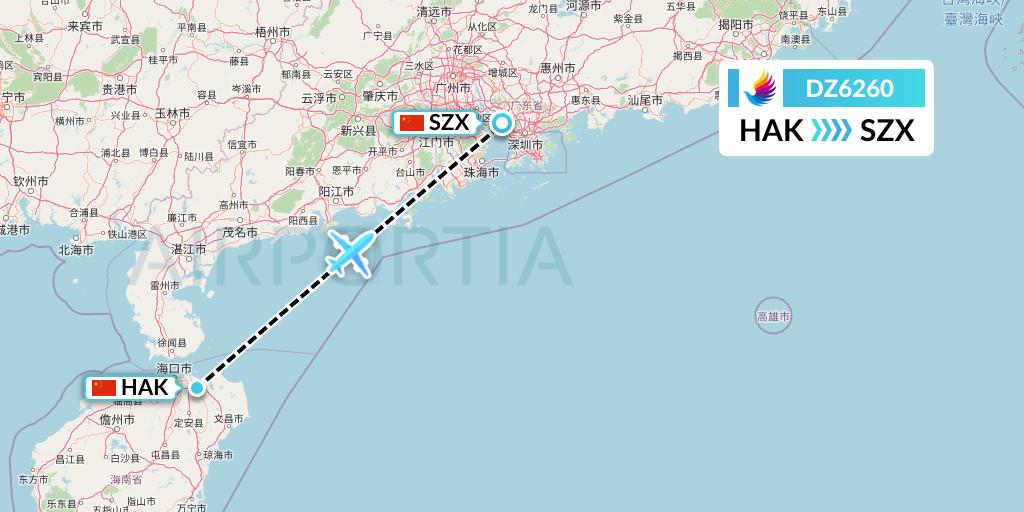 DZ6260 Donghai Airlines Flight Map: Haikou to Shenzhen