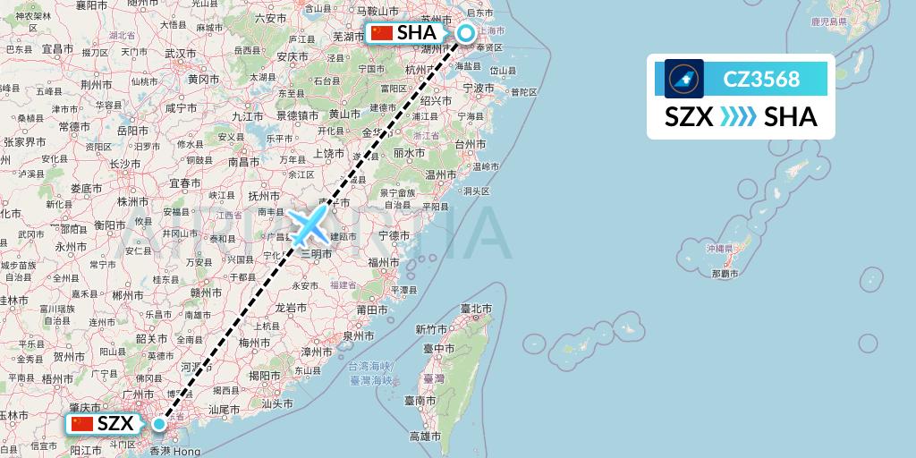 CZ3568 China Southern Airlines Flight Map: Shenzhen to Shanghai