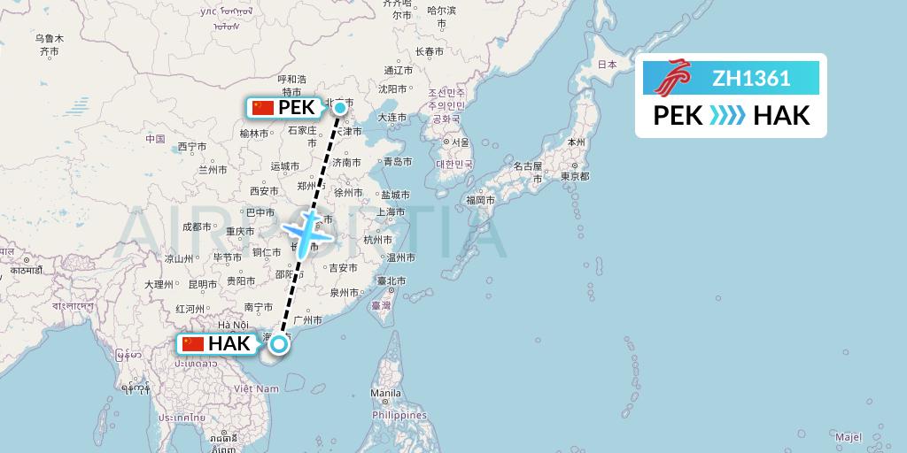 ZH1361 Shenzhen Airlines Flight Map: Beijing to Haikou