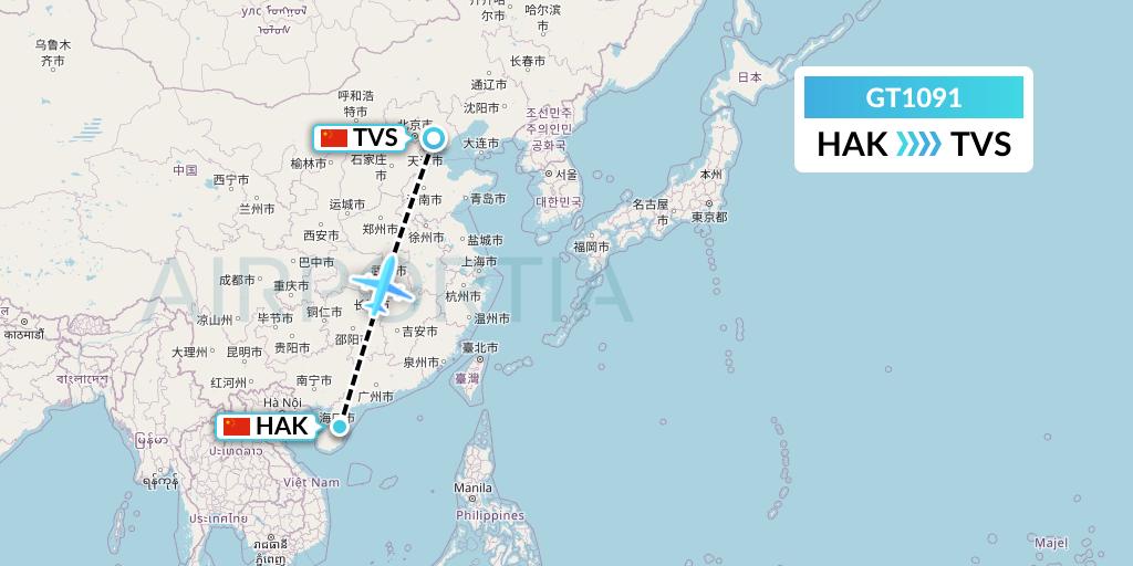 GT1091 Air Guilin Flight Map: Haikou to Tangshan