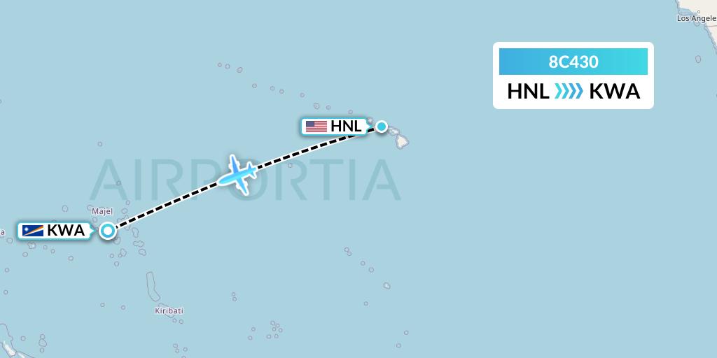 8C430 Air Transport International Flight Map: Honolulu to Kwajalein