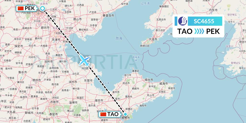SC4655 Shandong Airlines Flight Map: Qingdao to Beijing