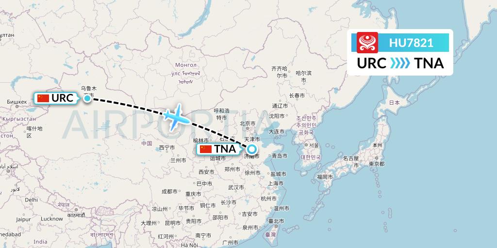 HU7821 Hainan Airlines Flight Map: Urumqi to Jinan