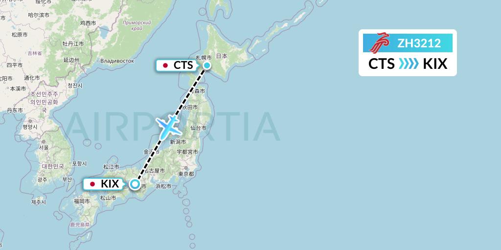 ZH3212 Shenzhen Airlines Flight Map: Sapporo to Osaka