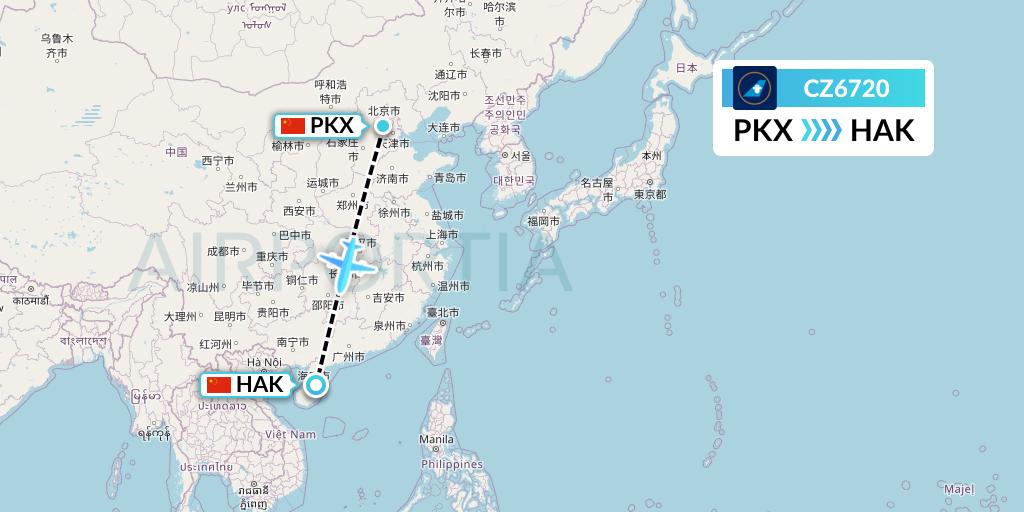 CZ6720 China Southern Airlines Flight Map: Beijing to Haikou