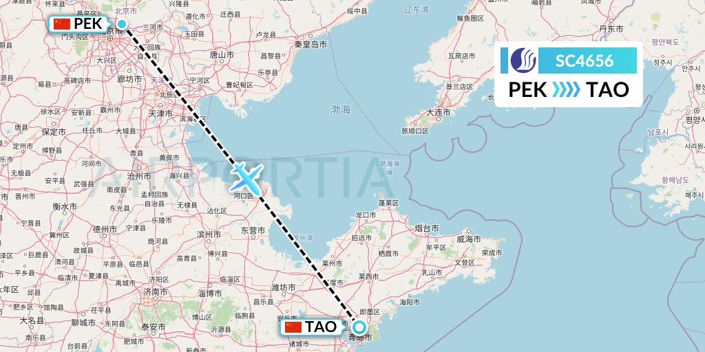 SC4656 Shandong Airlines Flight Map: Beijing to Qingdao