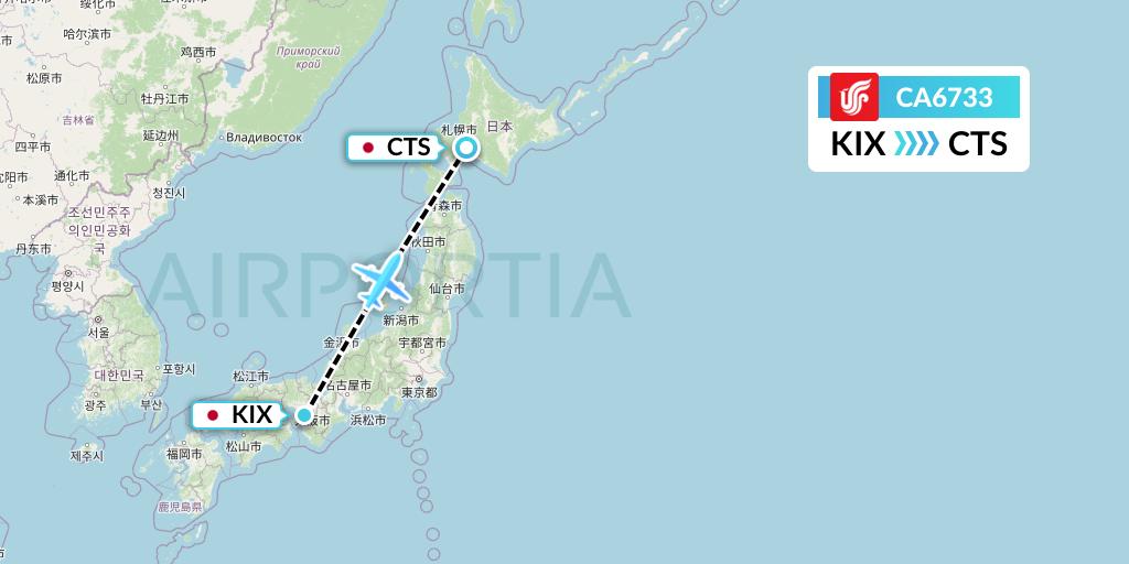 CA6733 Air China Flight Map: Osaka to Sapporo