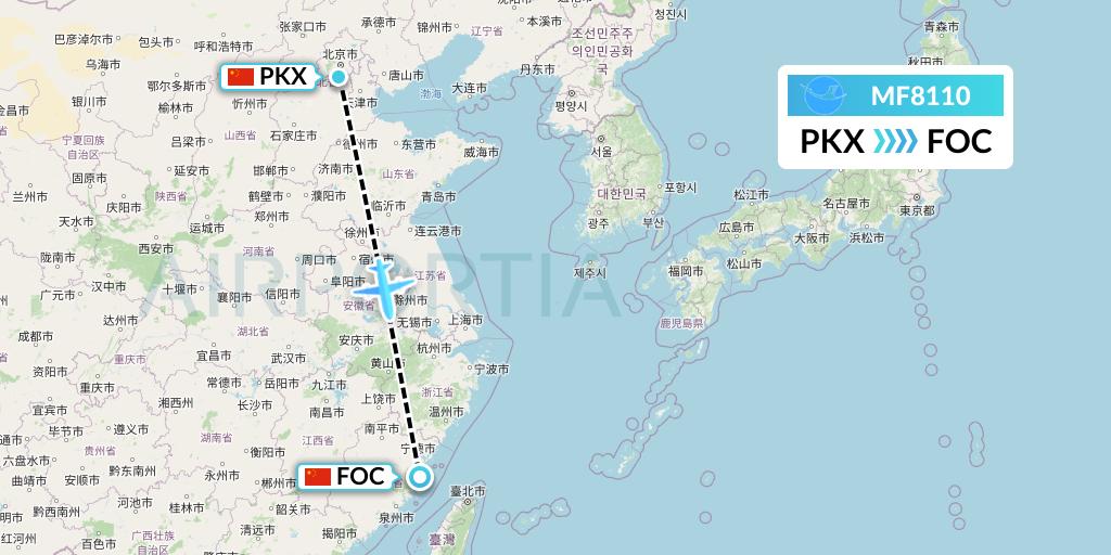 MF8110 Xiamen Airlines Flight Map: Beijing to Fuzhou