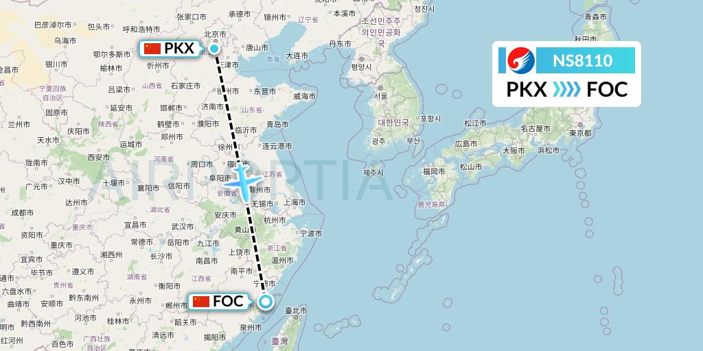 NS8110 Hebei Airlines Flight Map: Beijing to Fuzhou