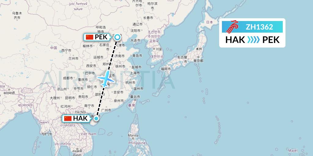 ZH1362 Shenzhen Airlines Flight Map: Haikou to Beijing