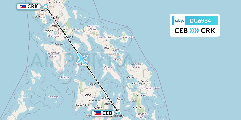 DG6984 Cebgo Flight Map: Cebu to Angeles City