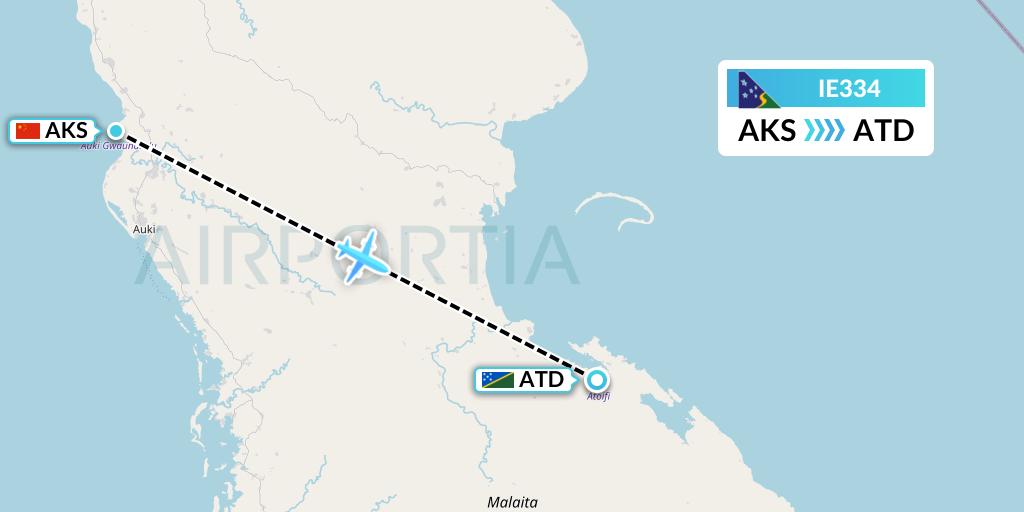 IE334 Solomon Airlines Flight Map: Auki to Atoifi