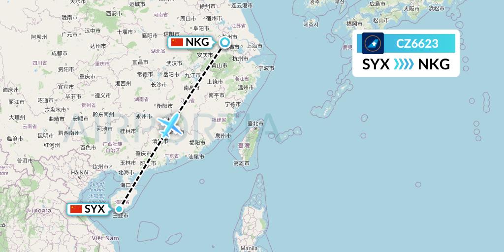 CZ6623 China Southern Airlines Flight Map: Sanya to Nanjing