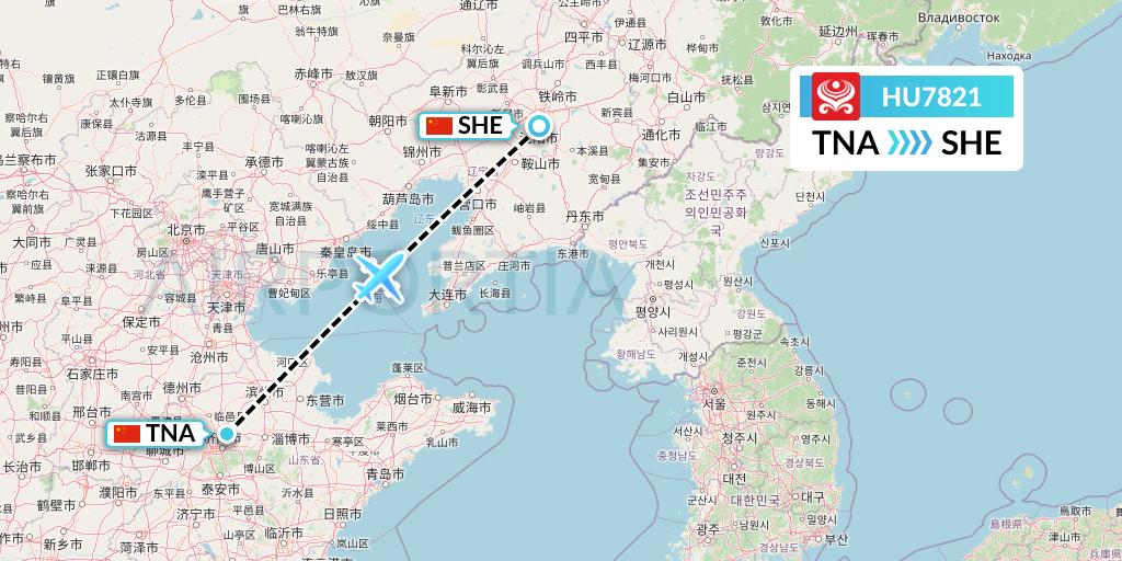 HU7821 Hainan Airlines Flight Map: Jinan to Shenyang