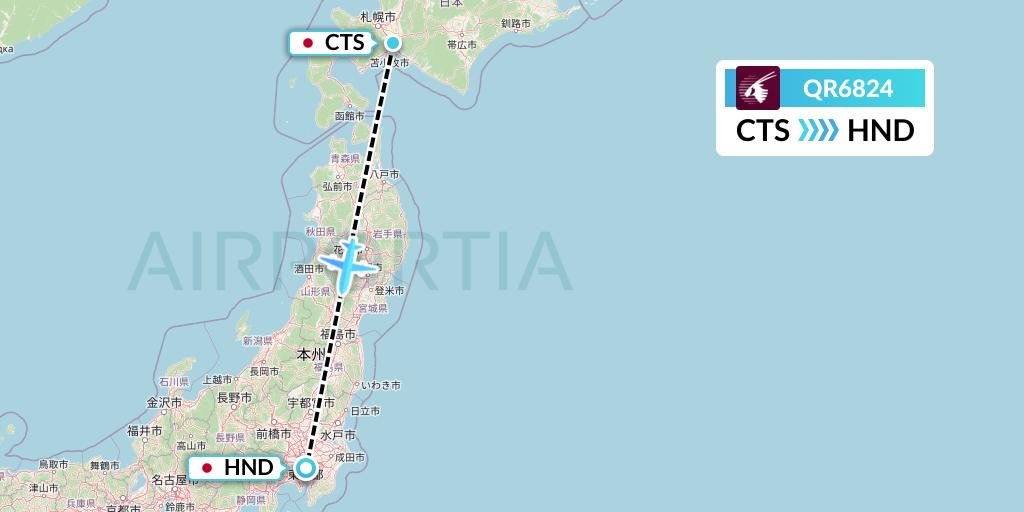 QR6824 Qatar Airways Flight Map: Sapporo to Tokyo