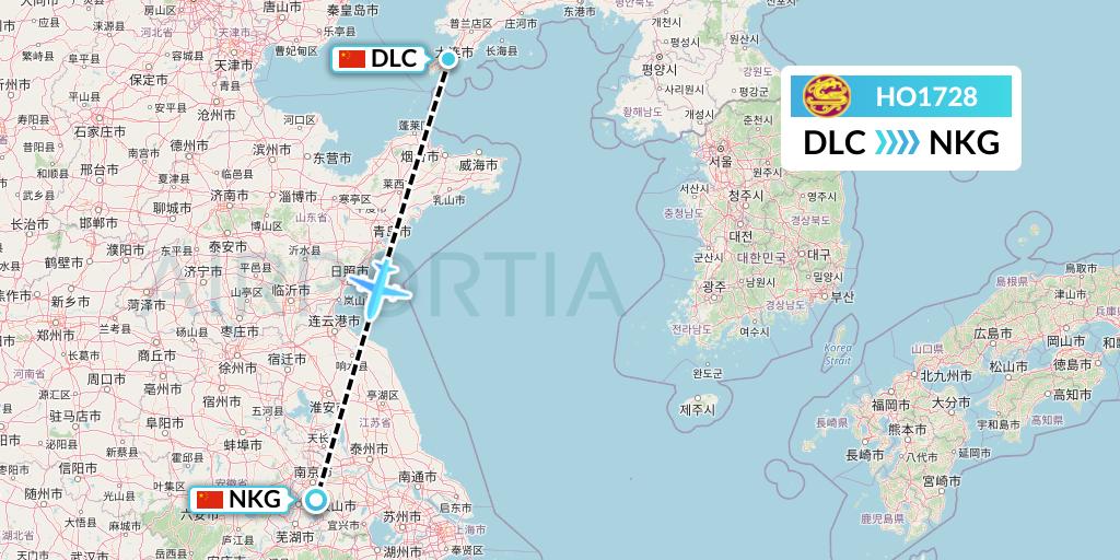 HO1728 Juneyao Airlines Flight Map: Dalian to Nanjing