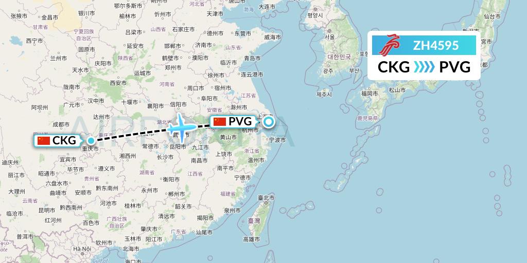 ZH4595 Shenzhen Airlines Flight Map: Chongqing to Shanghai