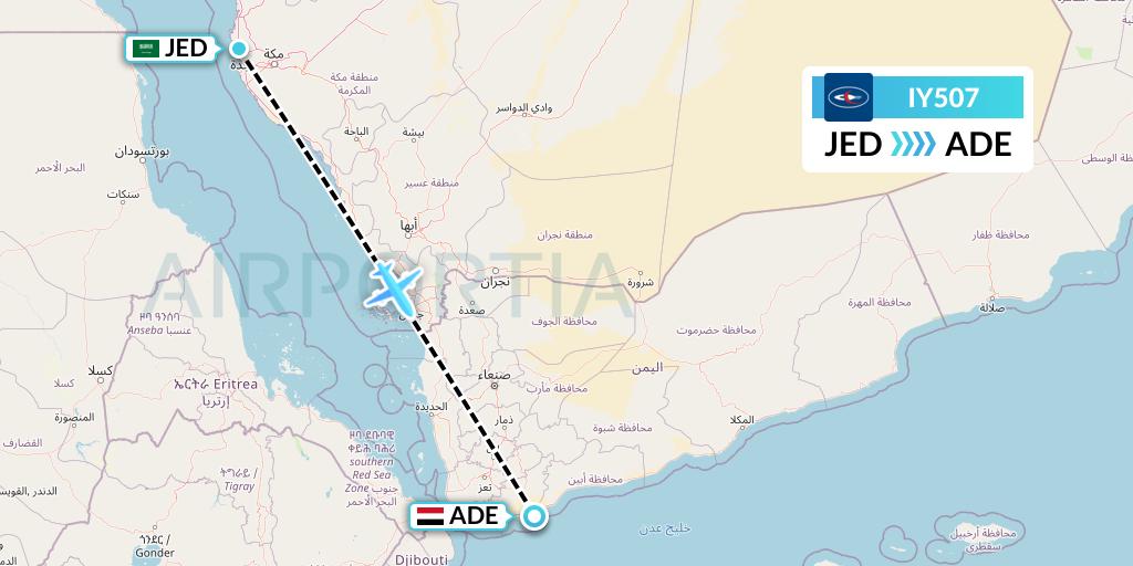 IY507 Yemenia Flight Map: Jeddah to Aden
