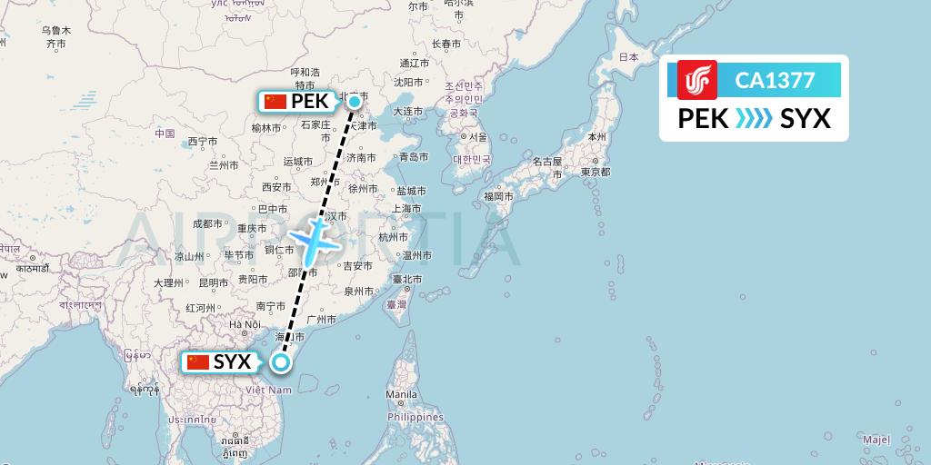 CA1377 Air China Flight Map: Beijing to Sanya