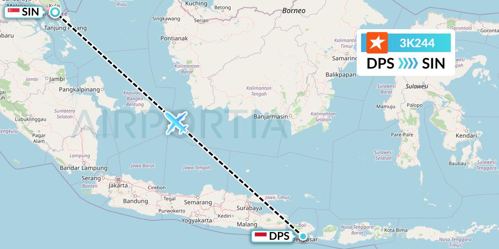 3K244 Jetstar Asia Flight Map: Denpasar to Singapore