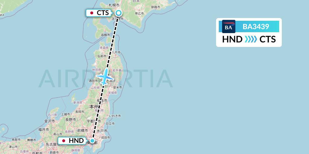 BA3439 British Airways Flight Map: Tokyo to Sapporo