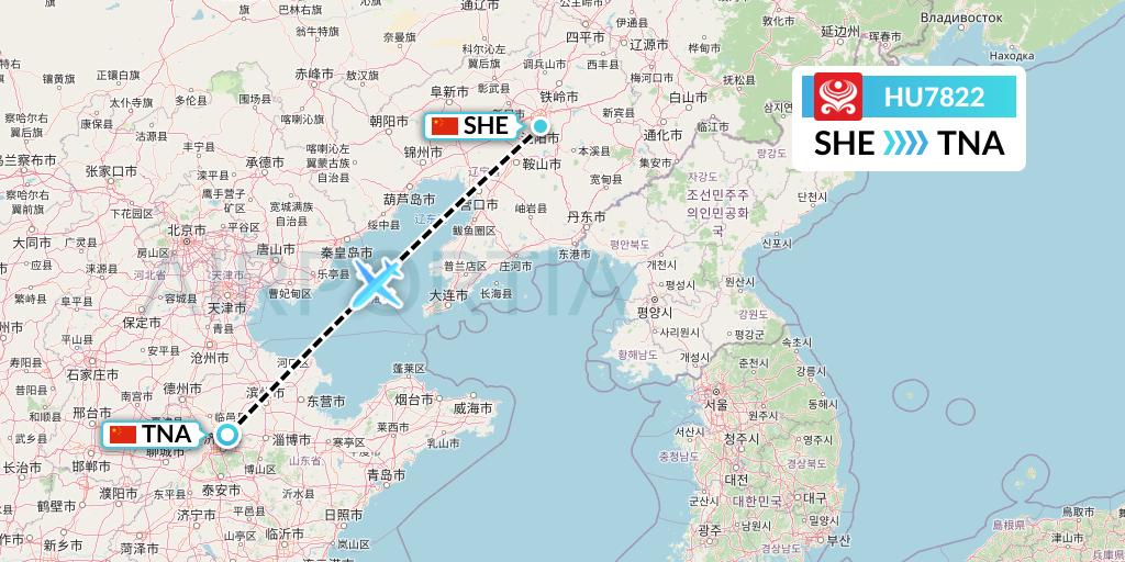 HU7822 Hainan Airlines Flight Map: Shenyang to Jinan