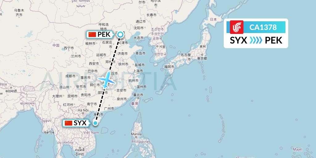 CA1378 Air China Flight Map: Sanya to Beijing