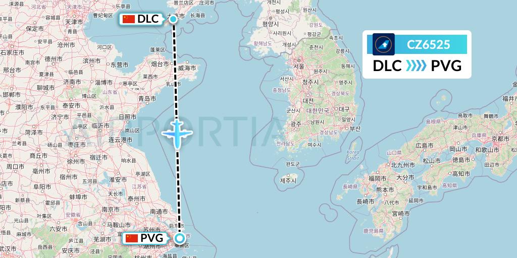 CZ6525 China Southern Airlines Flight Map: Dalian to Shanghai