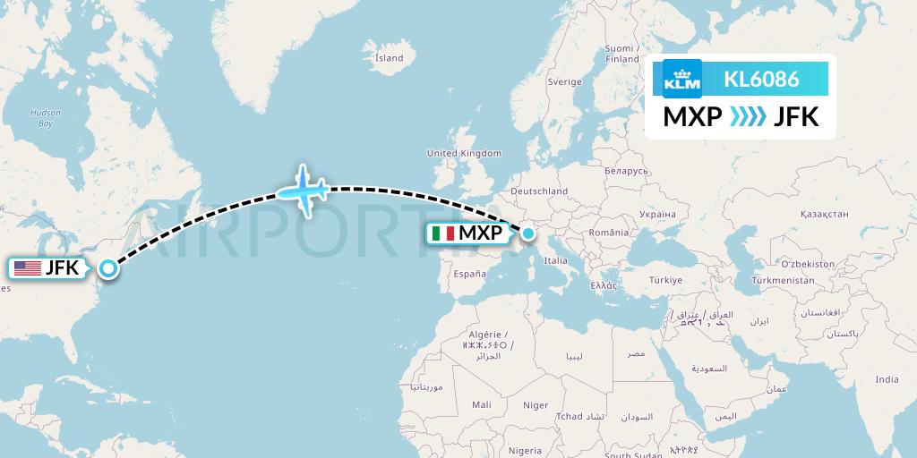 KL6086 KLM Flight Map: Milan to New York