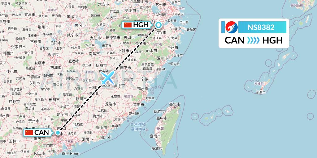 NS8382 Hebei Airlines Flight Map: Guangzhou to Hangzhou