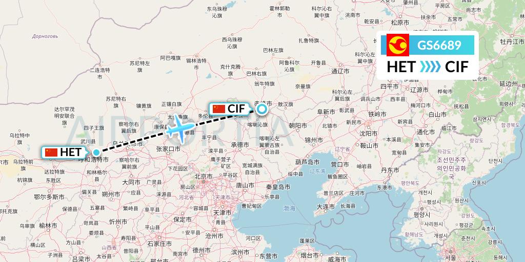 GS6689 Tianjin Airlines Flight Map: Hohhot to Chifeng