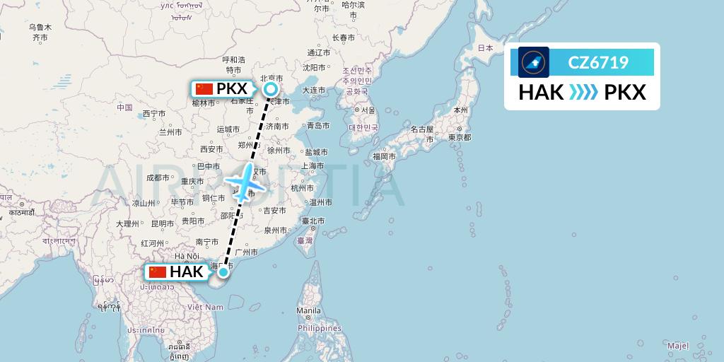 CZ6719 China Southern Airlines Flight Map: Haikou to Beijing