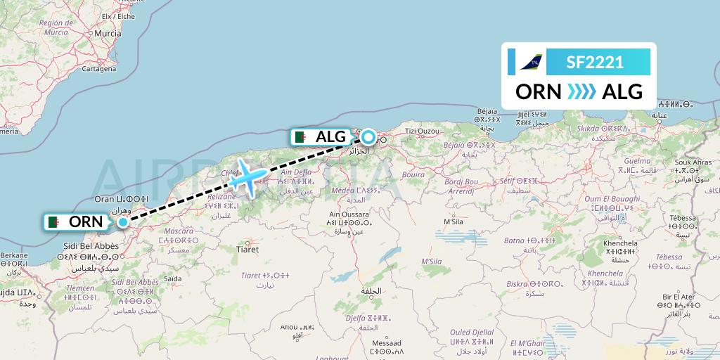SF2221 Tassili Airlines Flight Map: Oran to Algiers