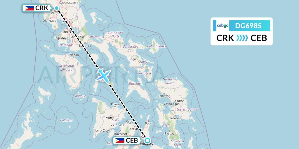 DG6985 Cebgo Flight Map: Angeles City to Cebu