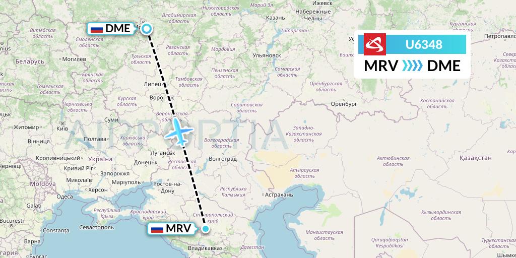 U6348 Ural Airlines Flight Map: Mineralnye Vody to Moscow