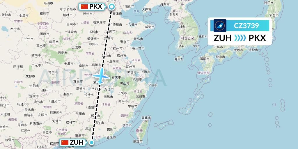CZ3739 China Southern Airlines Flight Map: Zhuhai to Beijing