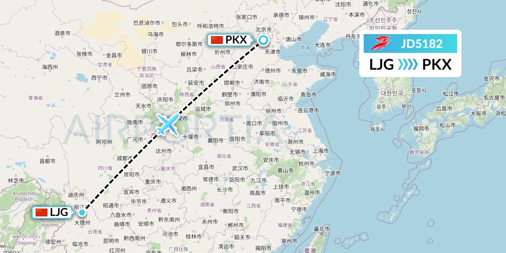 JD5182 Capital Airlines Flight Map: Lijiang to Beijing