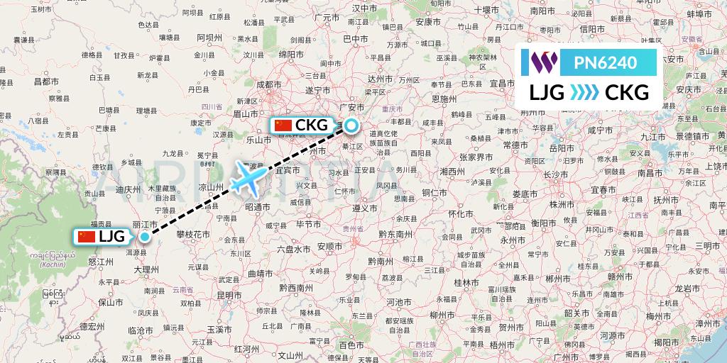 PN6240 China West Air Flight Map: Lijiang to Chongqing