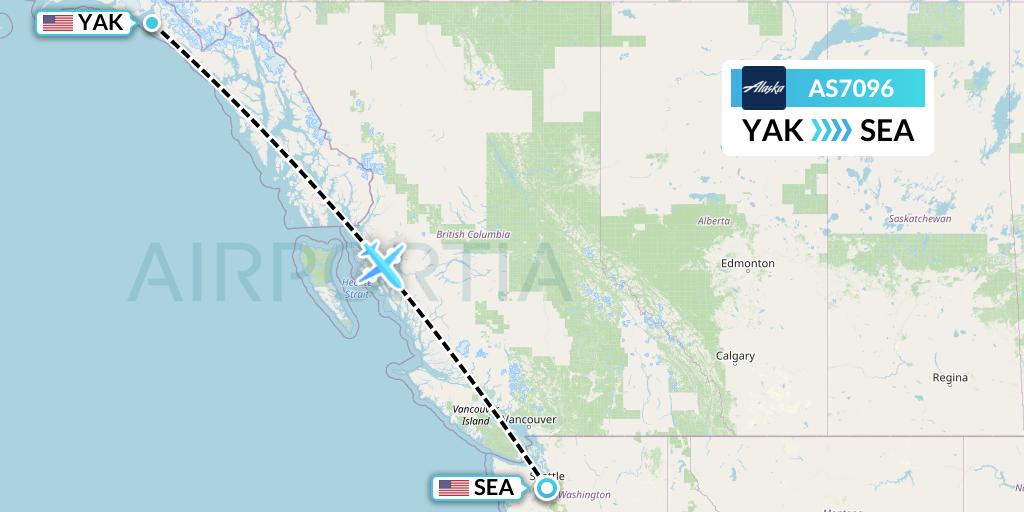 AS7096 Alaska Airlines Flight Map: Yakutat to Seattle