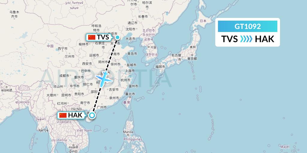 GT1092 Air Guilin Flight Map: Tangshan to Haikou