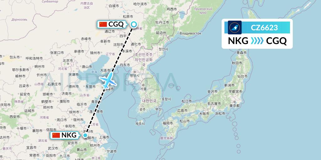 CZ6623 China Southern Airlines Flight Map: Nanjing to Changchun