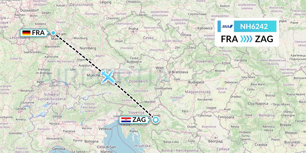NH6242 All Nippon Airways Flight Map: Frankfurt to Zagreb